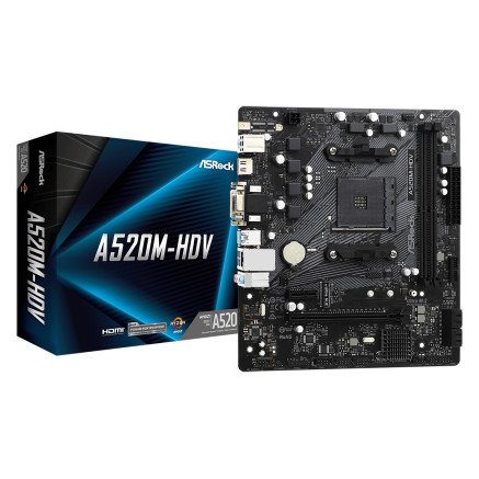 ASRCM035522 ASROCK A520M-HDV - MATX - AM4 - 2x DDR4 - VGA - DVI - HDMI