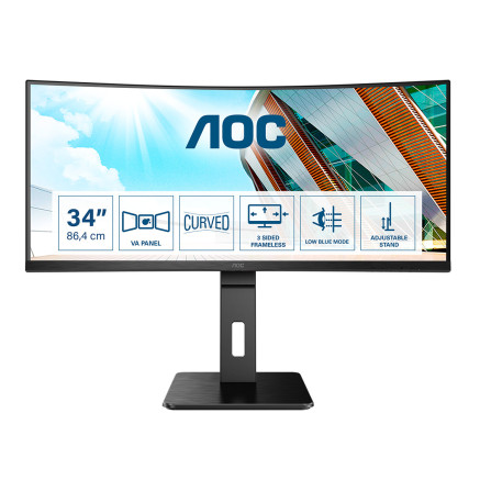 AOCEC038337 AOC CU34P2A - 34p WLED - 3440 x 1440 - 1ms - HDMIx2 - DP - USB 3.2 - HP 2x3W