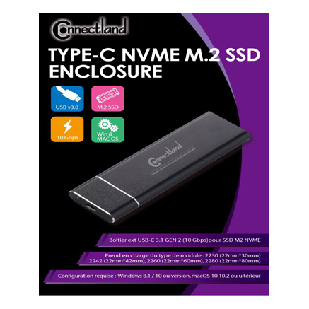 Connectland BOITIER USB3.1 NVMe PCIe M2 SSD Type C | ECP Grossiste informatique