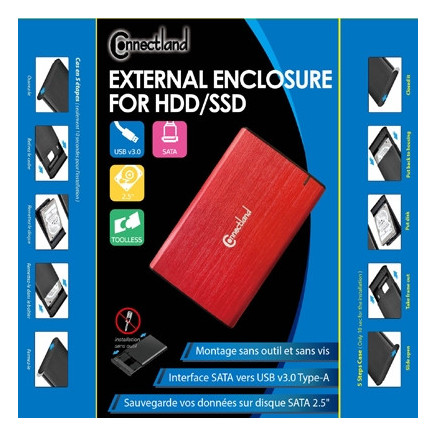 1908125 Boîtier externe 2.5p SATA USB 3.0 Alu sans vis Rouge | ECP Grossiste informatique