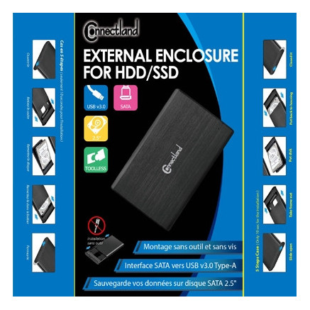 1908127 Boîtier externe 2.5p SATA USB 3.0 Alu sans vis Noir | ECP Grossiste informatique